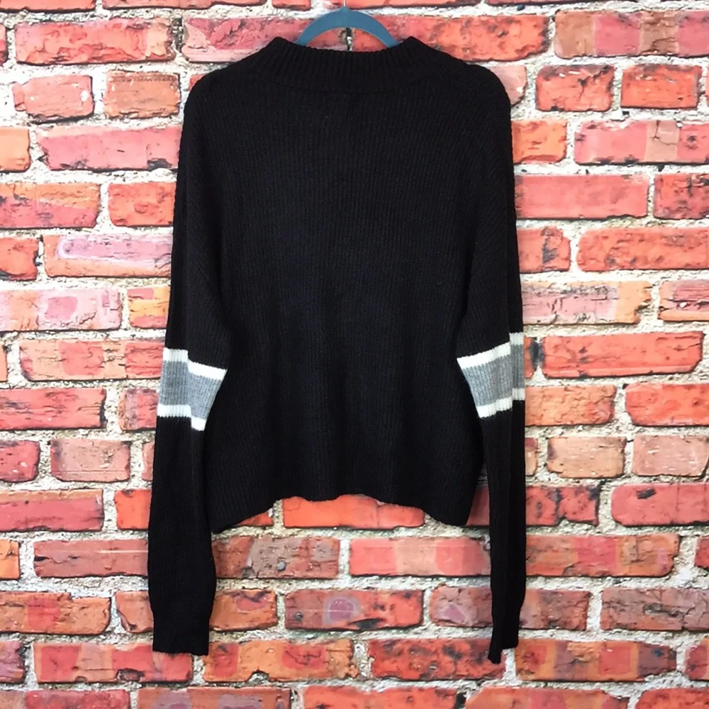 Revolve John + Jenn Black Varsity Stripe Mock Neck Sweater - Picture 11 of 13